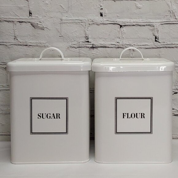 MARTHA STEWART WHITE ENAMEL CANISTER TWO PIECE SET - Picture 2 of 16